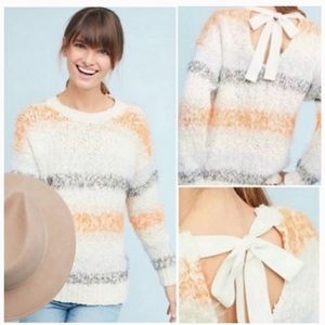 Anthropologie Meadow Rue Kennedy Striped Tie Back Fuzzy Soft Sweater xsp
